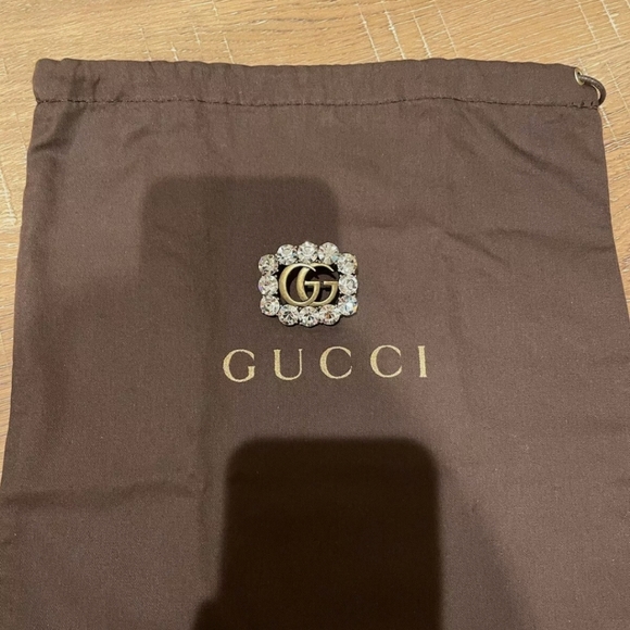 Gucci Double G Marmont Crystal Authentic Bronze RARE Vintage Brooch - Picture 3 of 9